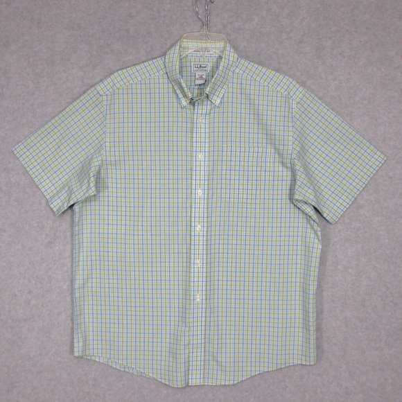 L.L. Bean Men's Button Up Shirt Short Sleeve Green Plaid Large Wrinkle Resistant - Picture 1 of 6